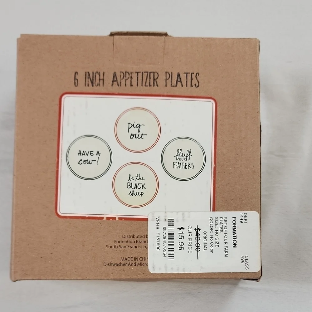 Formation Brands Dining White Appetizer Plates with Black Text Set Of 4 Plates